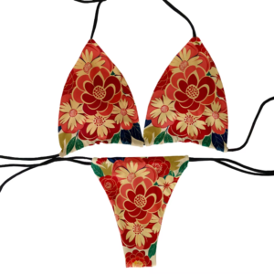 Newly Designed Ladies Bikini Set 3D Print Butterfly Flower Sexy Fashion Swimsuit Summer Beach Pad Lace-Up Bikini with Chest Pad