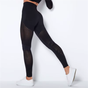 Hollow Hip Lift Sexy Leggings Women Seamless Elastic Tight Bodybuilding High Waist Stripe Pants Slim Push up Fitness Leggins