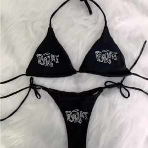 2000S Woman Punk New Beach Swimwear Gothic Clothes BRAT Rhinestone Printing Grunge Swimsuit Bikini Y2K Bathing Suits Lace up ﻿