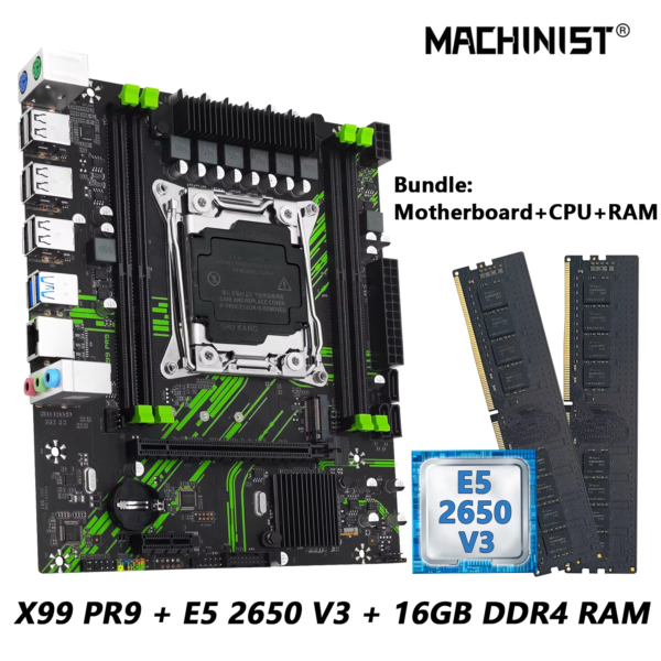 X99 PR9 Motherboard Kit LGA 2011-3 Set with Intel Xeon E5 2650 V3 CPU Processor and DDR4 16GB(2*8GB) RAM Memory