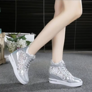 Women'S Leather High-Heeled Shoes Wedge Platform Sports Shoes Rubber Cloth Shoes Height Silver