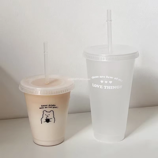 Water Bottle for Coffee Juice Milk Tea Plastic Cold Cups with Lid Straw Portable Reusable Drinking Tools Drinkware - Image 5