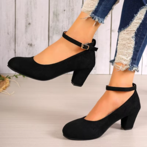 Women'S Fashion Pumps Sweet Woman Thick High Heels Ankle Strap Flock Female Platform Mary Jane Women OL Shoes Ladies Footwear