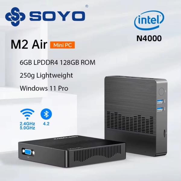 SOYO M2 Air Mini PC: Powerful 6GB RAM, 128GB EMMC,  N4000, Windows 11 Pro - Compact & Ideal for Home, Business & Gaming - Image 2